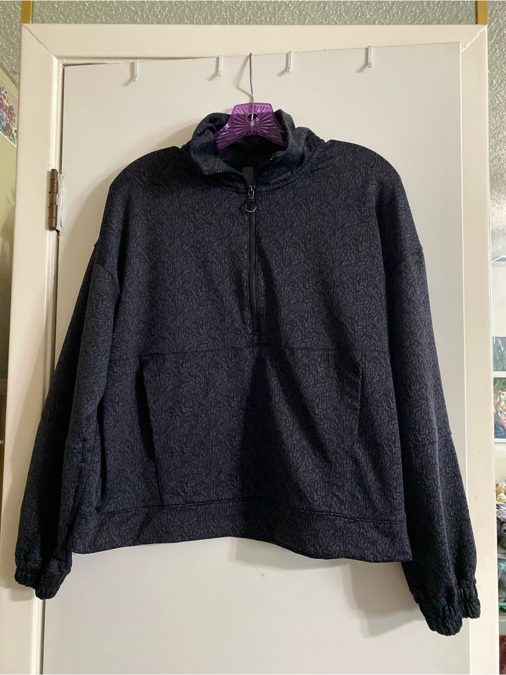 Mondetta Black 3/4 zippered pullover with hand pouch, elastic cuffed sleeves